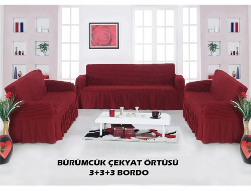 BÜRÜMCÜK KOLTUK ÖRTÜSÜ - 3 ADET ÜÇLÜ ÇEKYAT İÇİN -  BORDO