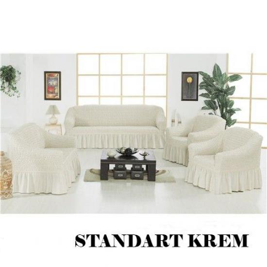 BÜRÜMCÜK KOLTUK ÖRTÜSÜ - STANDART KOLTUK TAKIMLARI İÇİN - 3+2+1+1 -KREM