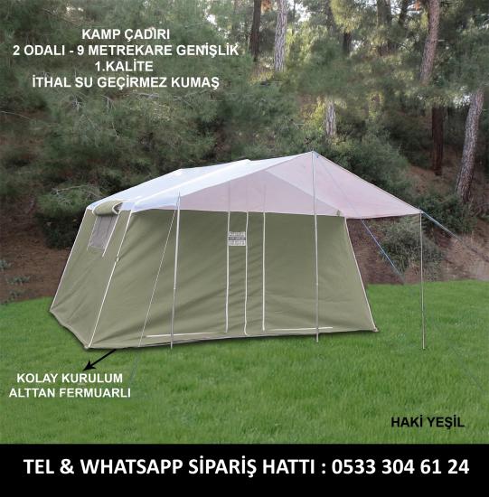 KAMP ÇADIRI - 250x350 cm - SU GEÇİRMEZ İMPERTEKS KUMAŞ - 9 METREKARE - RENK : HAKİ YEŞİL ÇADIR