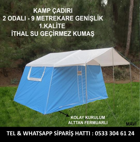 KAMP ÇADIRI - 250x350 cm - SU GEÇİRMEZ İMPERTEKS KUMAŞ - 9 METREKARE - RENK : MAVİ ÇADIR