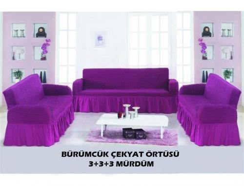 BÜRÜMCÜK KOLTUK ÖRTÜSÜ - 3 ADET ÜÇLÜ ÇEKYAT İÇİN -MÜRDÜM