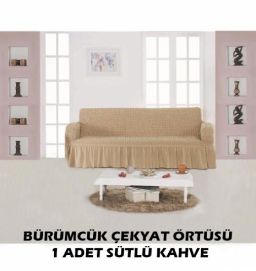 BÜRÜMCÜK KOLTUK ÖRTÜSÜ - 1 ADET ÜÇLÜ ÇEKYAT İÇİN - SÜTLÜKAHVE